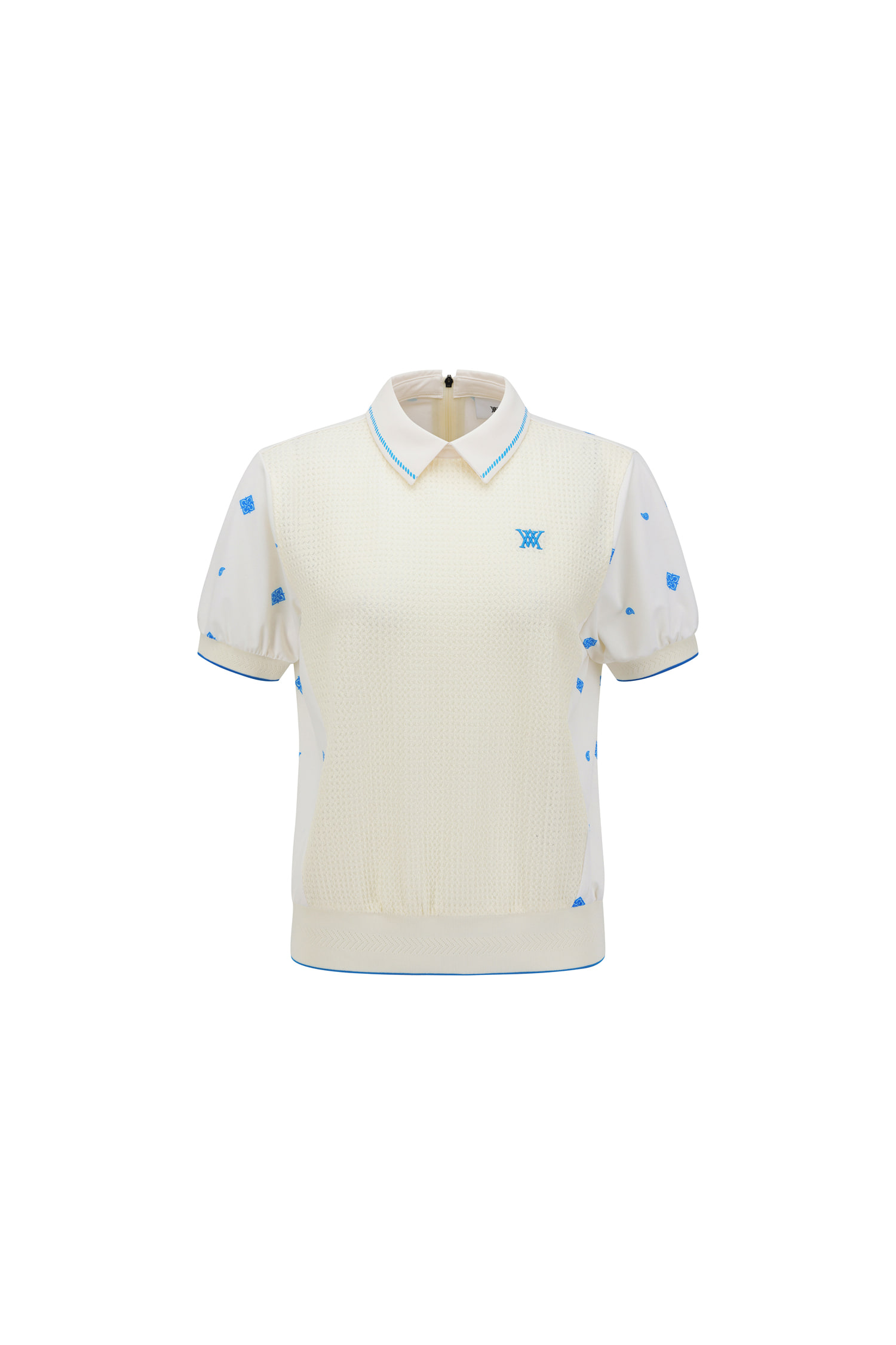 Áo golf nữ tay phồng phối họa tiết màu kem — Anew | Seoul Golf Fashion