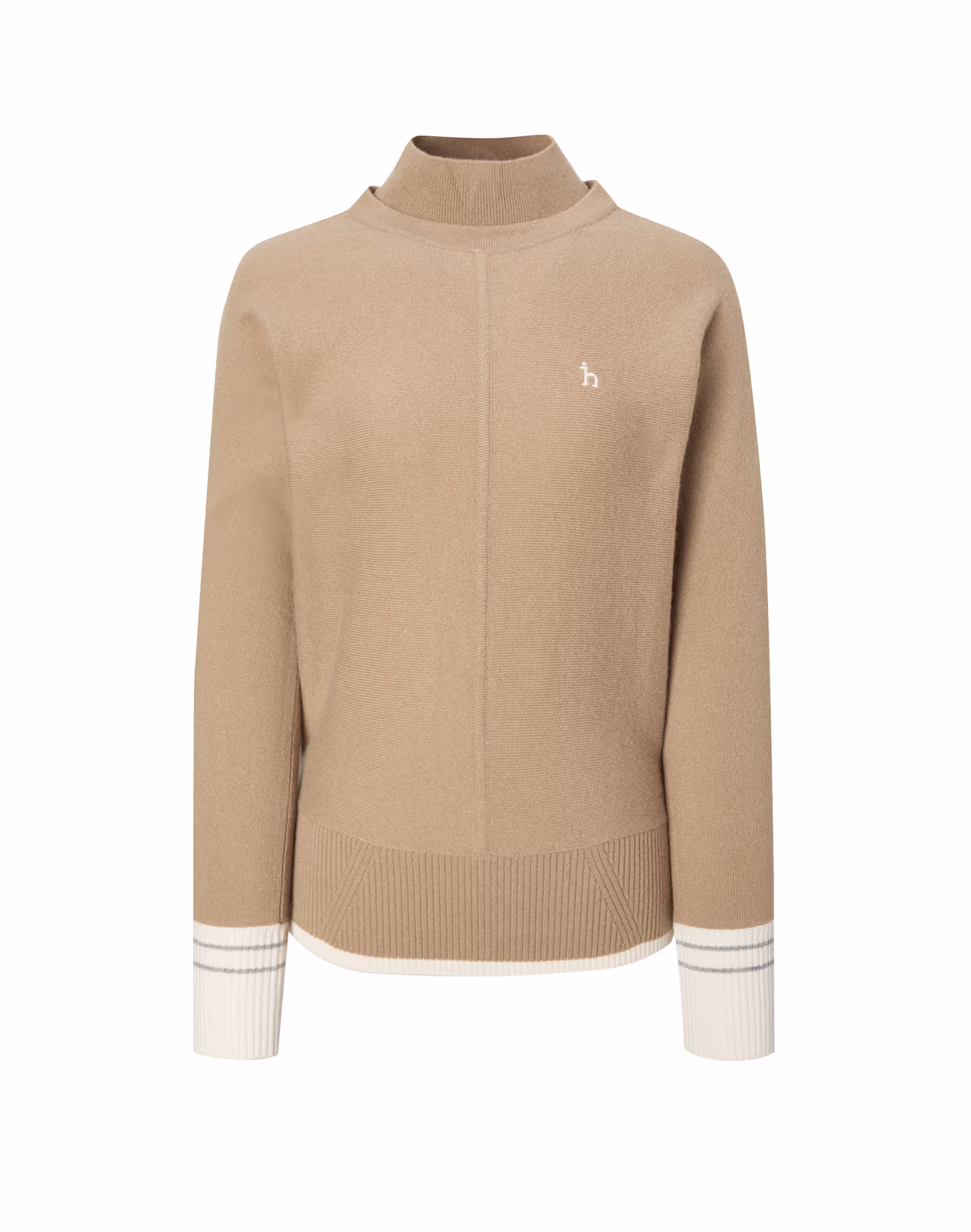 Áo len cashmere cổ cao hai lớp màu lạc đà dành cho nữ. — Hazzys Knit