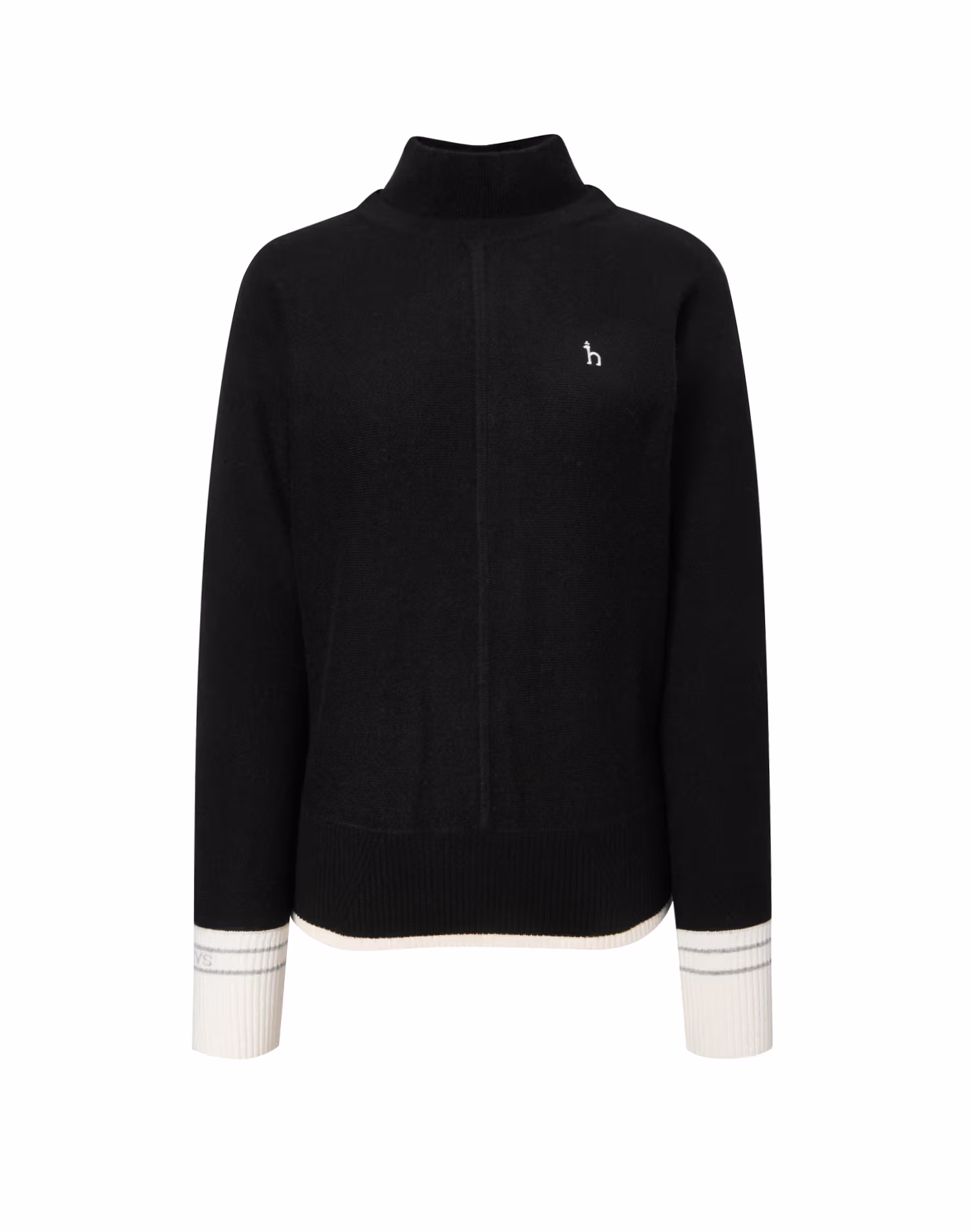 Áo len cashmere cổ cao hai lớp màu đen dành cho nữ — Hazzys Knit
