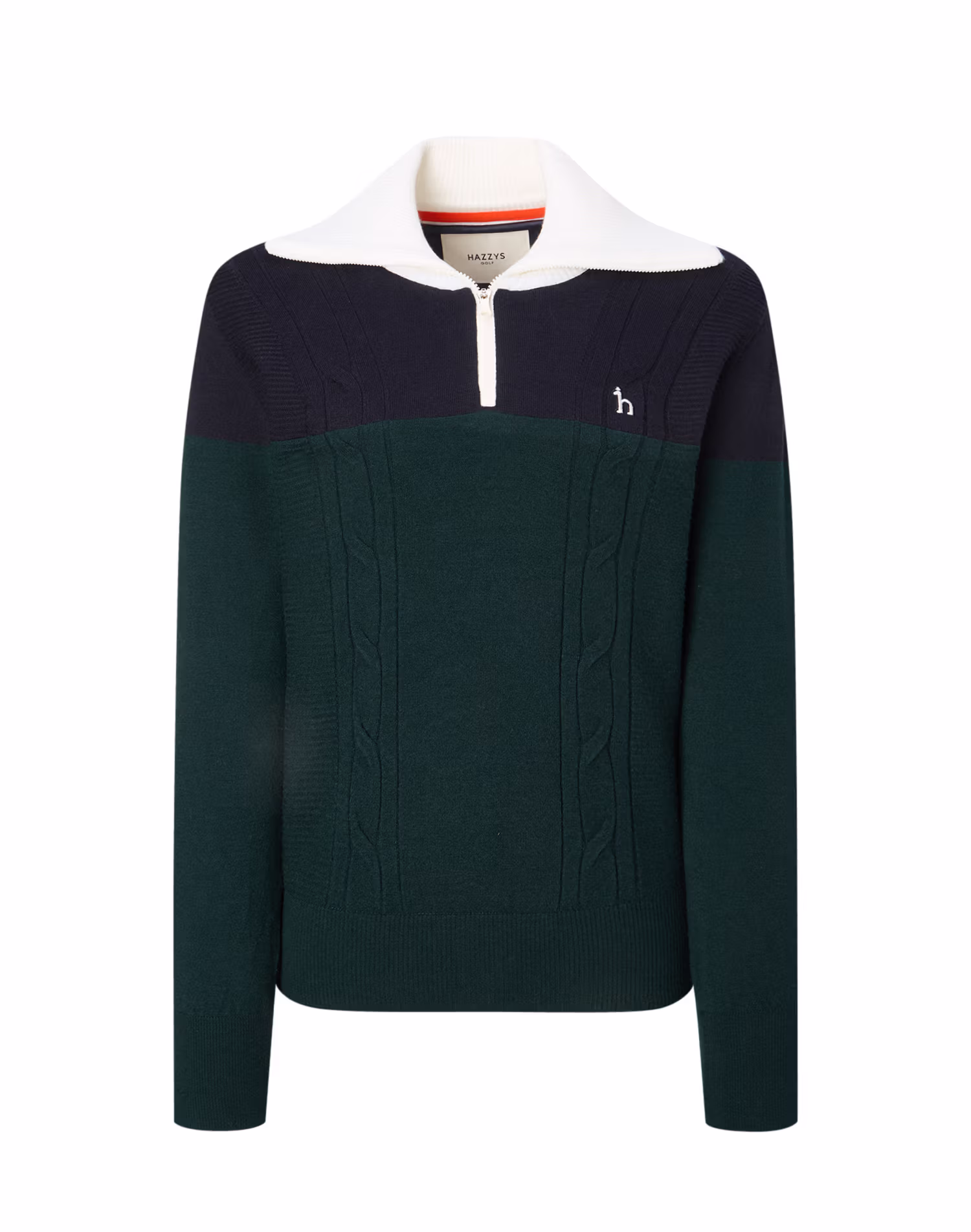 Áo thun nữ màu xanh lá cây, cổ cánh, chống gió, chất liệu len pha. — Hazzys | Seoul Golf Fashion