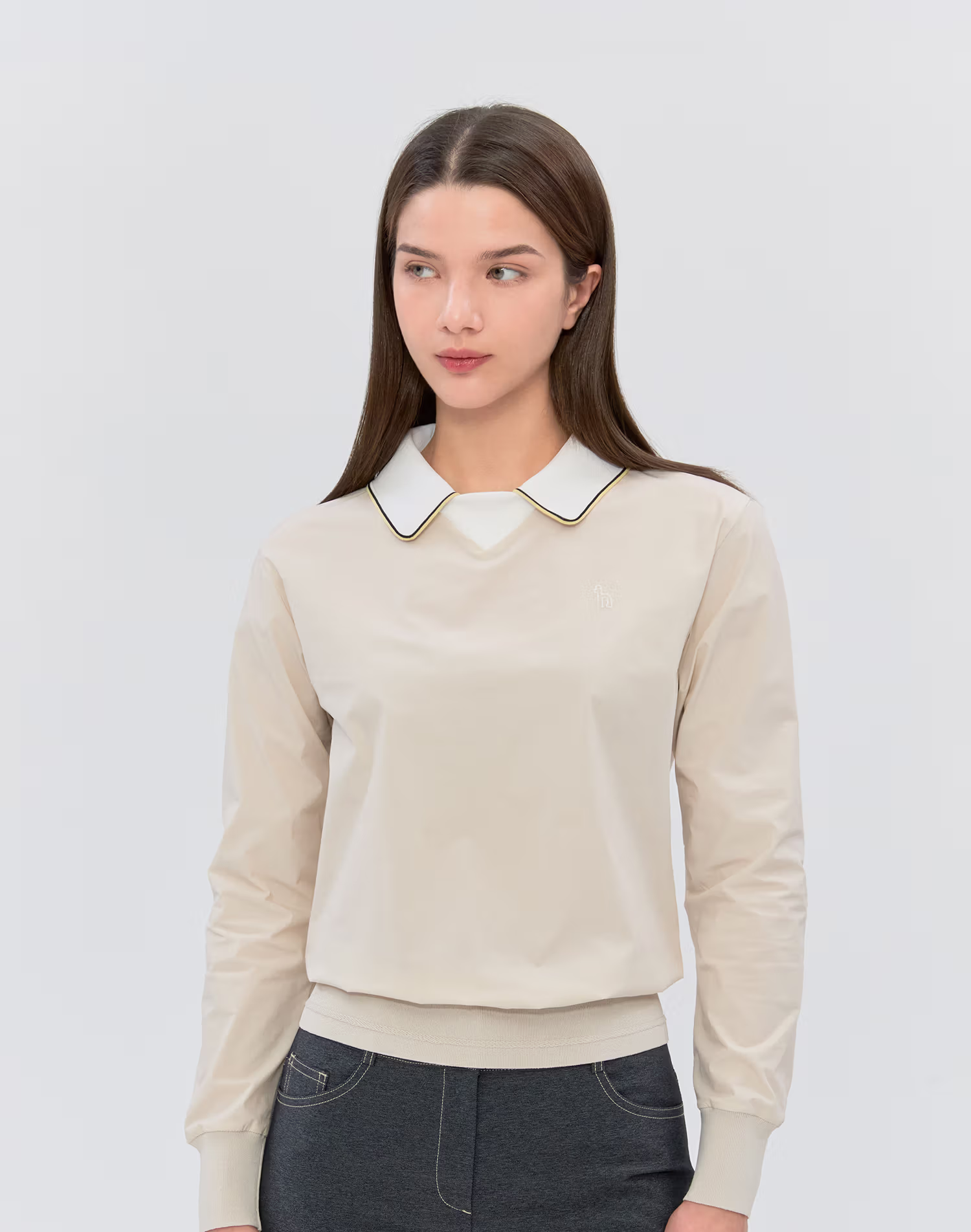Áo len nữ màu be cổ thủy thủ cách điệu dệt kim — Hazzys | Seoul Golf Fashion