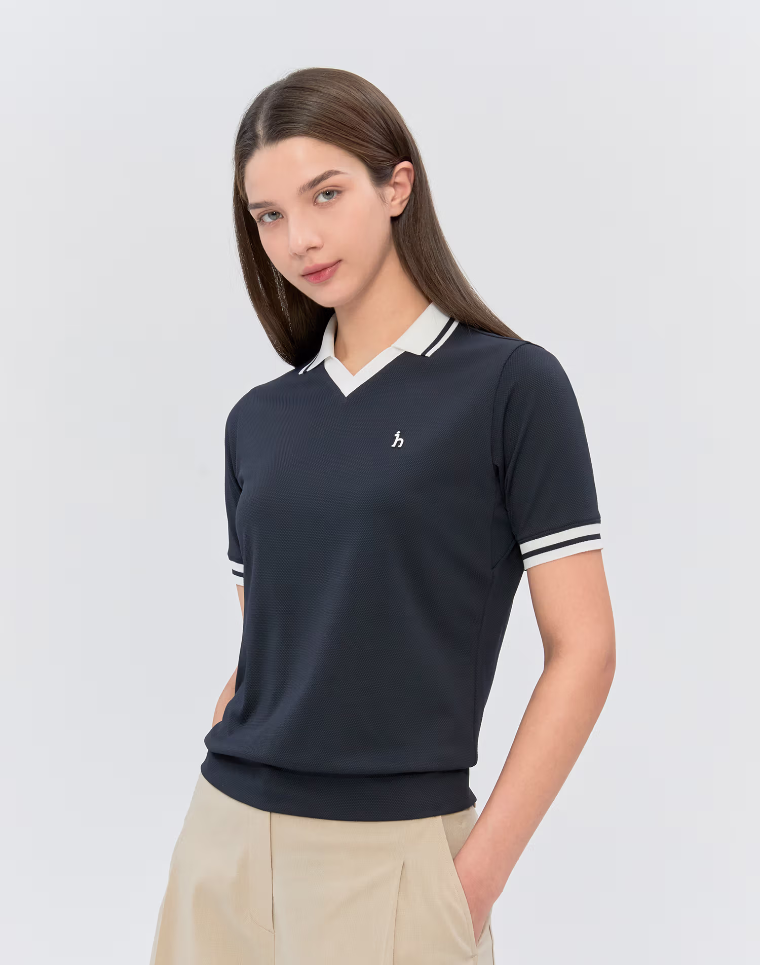 Áo polo tay ngắn màu xanh hải quân có logo — Hazzys | Seoul Golf Fashion