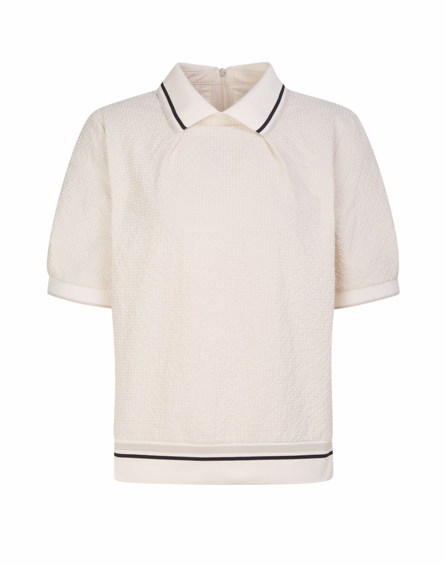Áo thun dệt kim tay ngắn vải seersucker màu kem dành cho nữ — Hazzys | Seoul Golf Fashion