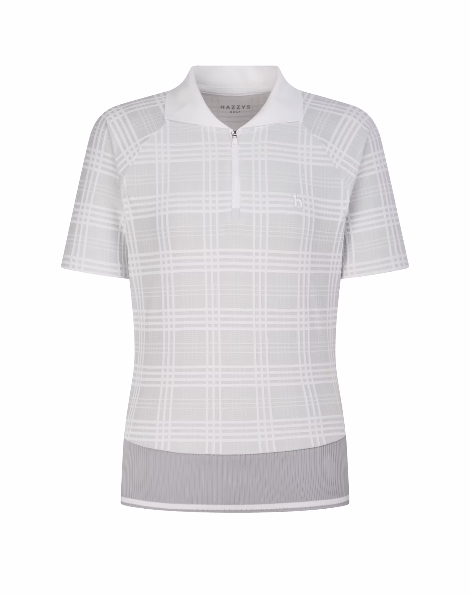 Áo thun nữ màu xám kẻ caro tay ngắn cổ kéo khóa ¼ — Hazzys | Seoul Golf Fashion