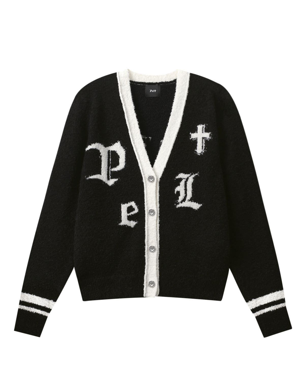 Áo khoác cardigan dệt kim cổ chữ V in logo boucle jacquard | Seoul Golf Fashion