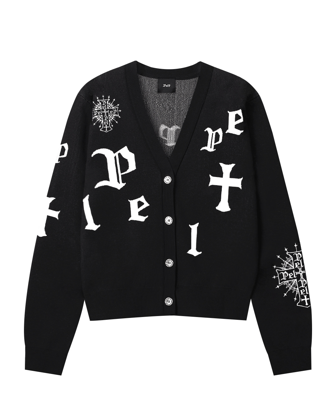Áo khoác cardigan cổ chữ V bằng nỉ, họa tiết jacquard nhiều logo. | Seoul Golf Fashion