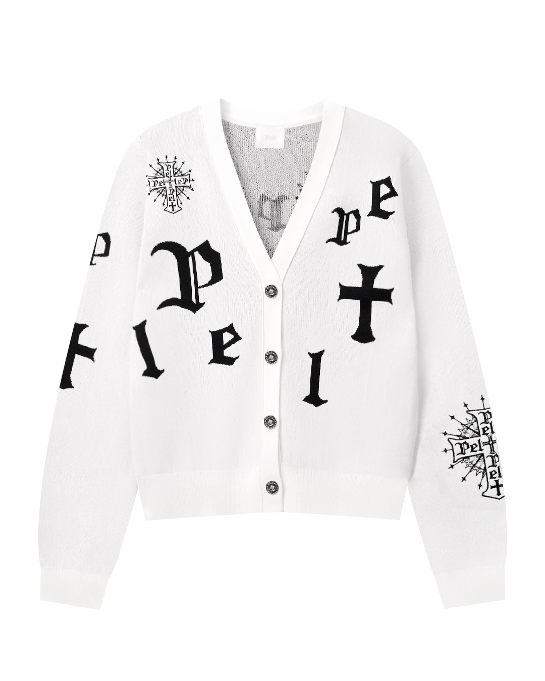 Áo khoác cardigan cổ chữ V bằng nỉ, họa tiết jacquard nhiều logo. | Seoul Golf Fashion