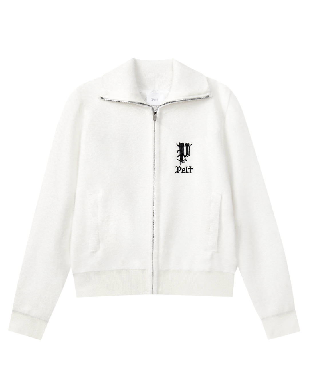 Áo khoác có khóa kéo, chất liệu vải dệt kim boucle, in logo chữ cái. | Seoul Golf Fashion