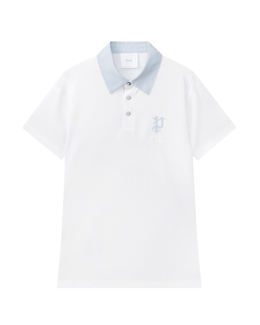 Áo golf nữ cổ bẻ phối sọc màu trắng xanh nhạt — Pelt | Seoul Golf Fashion