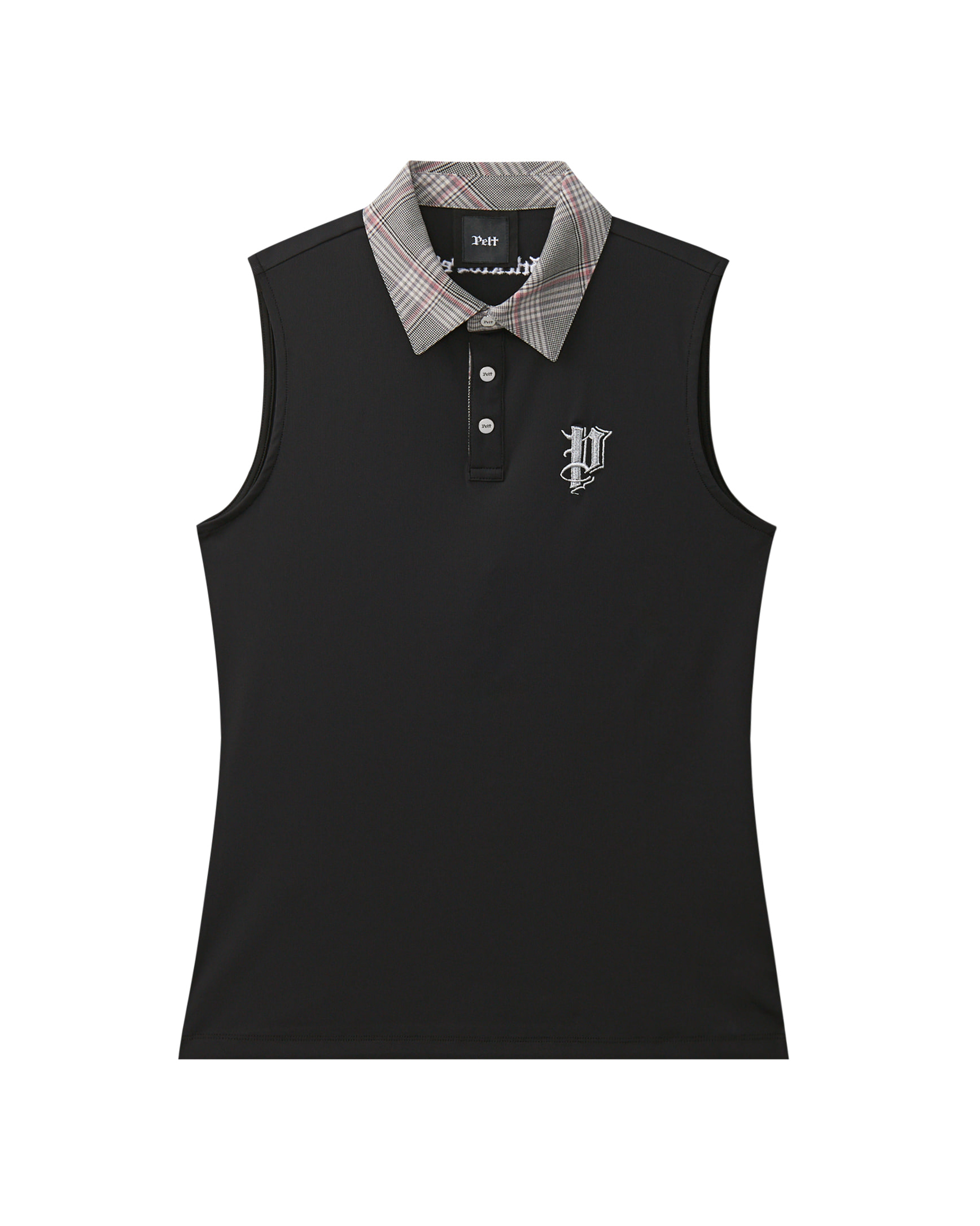 Áo vest golf nữ không tay cổ phối caro màu đen — Pelt | Seoul Golf Fashion
