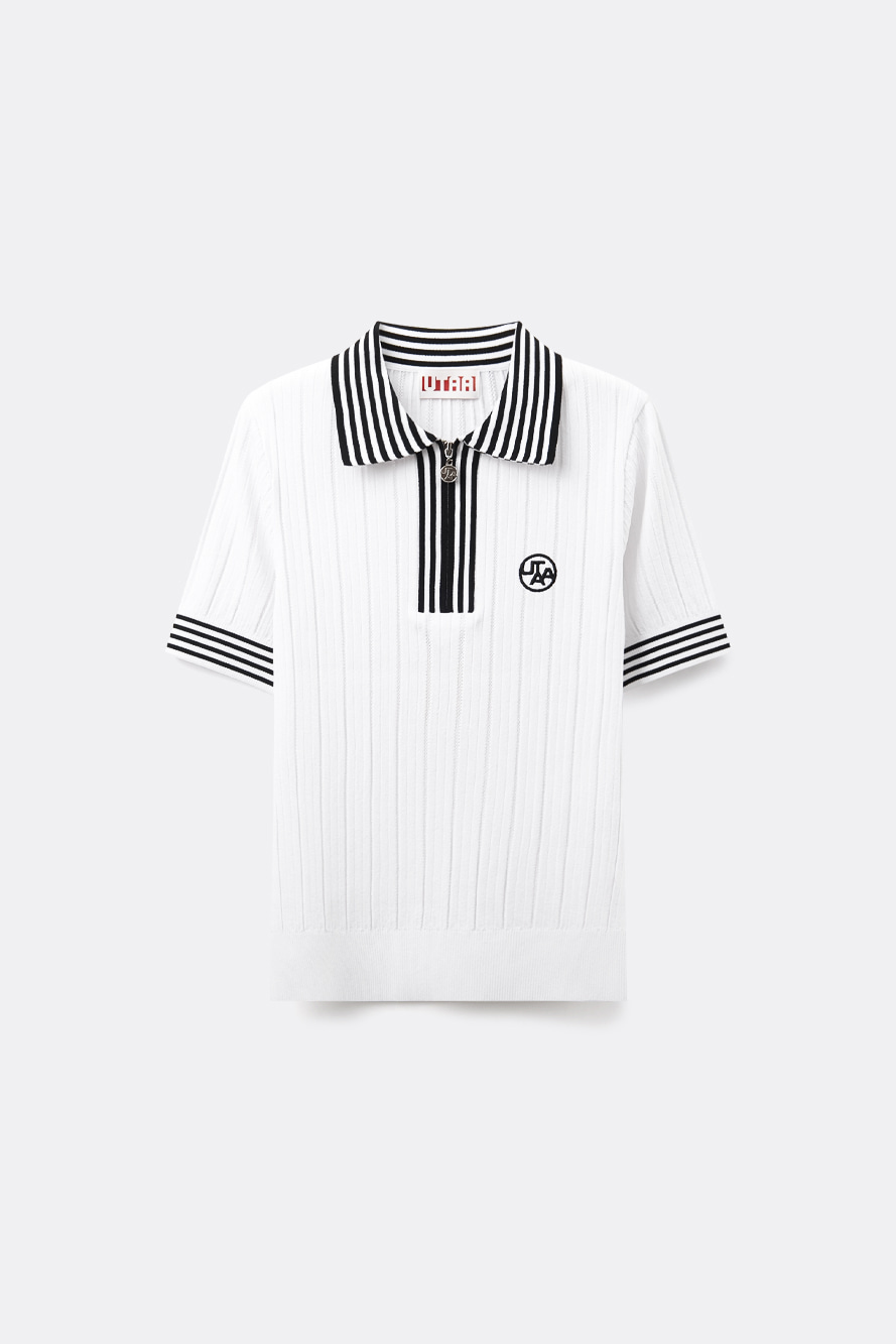 Áo thun cổ bẻ có khóa kéo, tay dài dệt kim gân, họa tiết sọc Utah Line. — UTAA T-Shirt