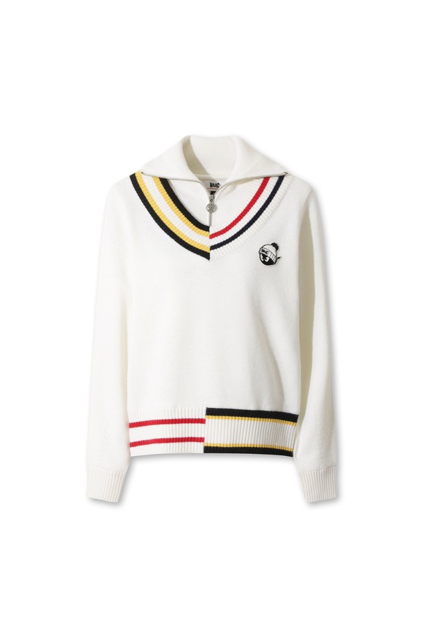 Áo knit golf nữ WAAC màu trắng cổ phối viền đỏ, đen, vàng, tay dài