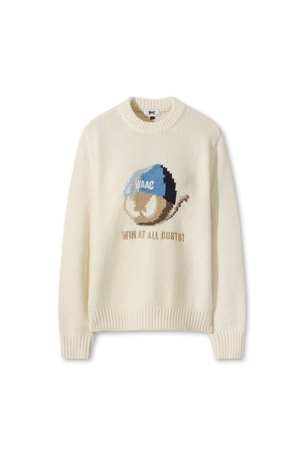 Áo knit golf nữ WAAC cổ tròn màu kem họa tiết quả bóng đội mũ xanh navy