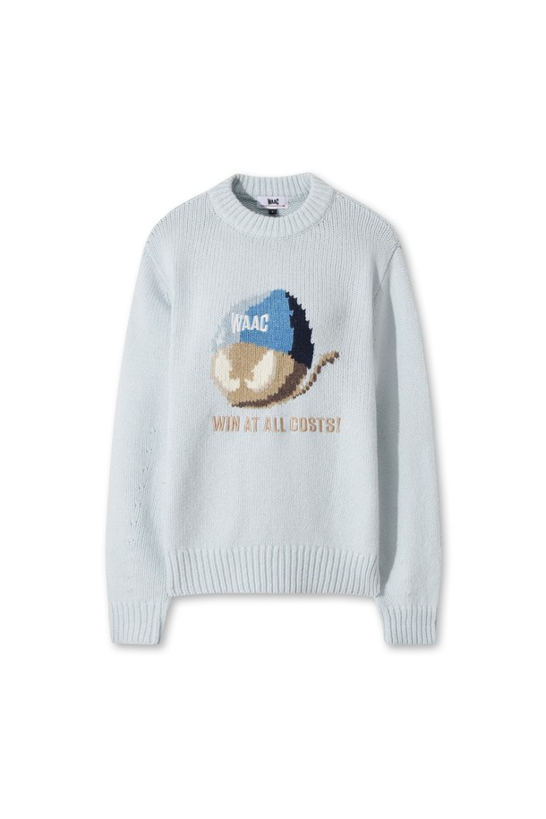 Áo knit golf nữ WAAC màu xanh nhạt cổ tròn họa tiết bóng golf ở ngực