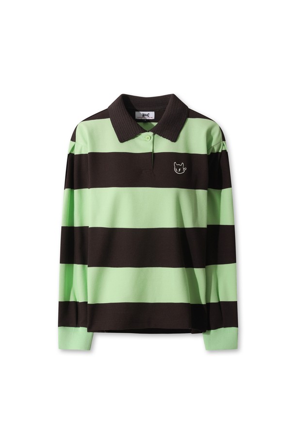 Áo sơ mi golf nữ tay dài kẻ sọc ngang xanh lá - nâu — WAAC | Seoul Golf Fashion