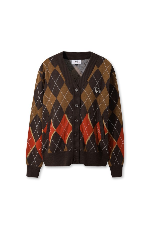 Áo cardigan knit golf nữ họa tiết ca rô tông nâu — WAAC | Seoul Golf Fashion
