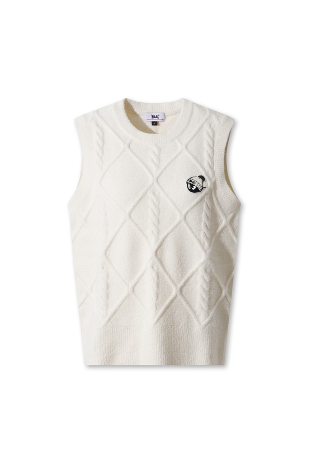Áo vest golf nữ cổ tròn họa tiết nổi màu trắng kem — WAAC | Seoul Golf Fashion