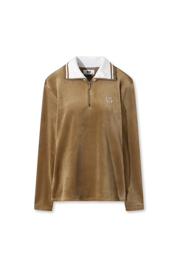 Áo sơ mi golf nữ tay dài cổ phối trắng màu nâu be — WAAC | Seoul Golf Fashion