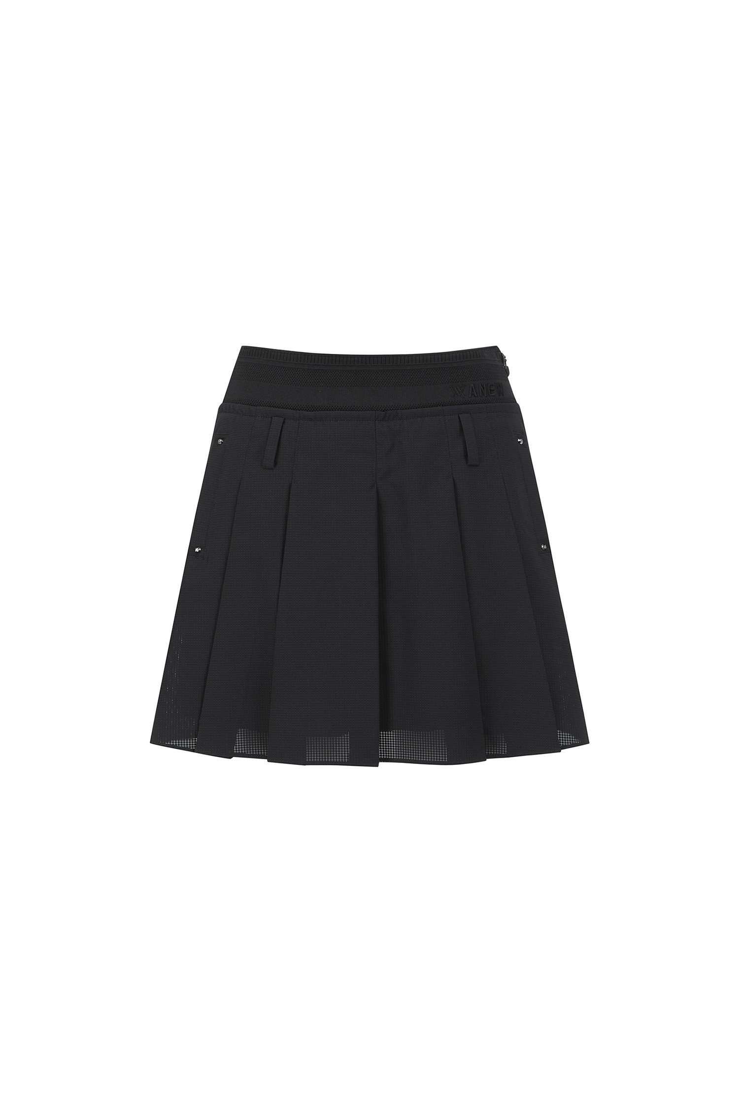 WOMEN SM BAND PLEATED SKIRT_BK — Anew Skirt