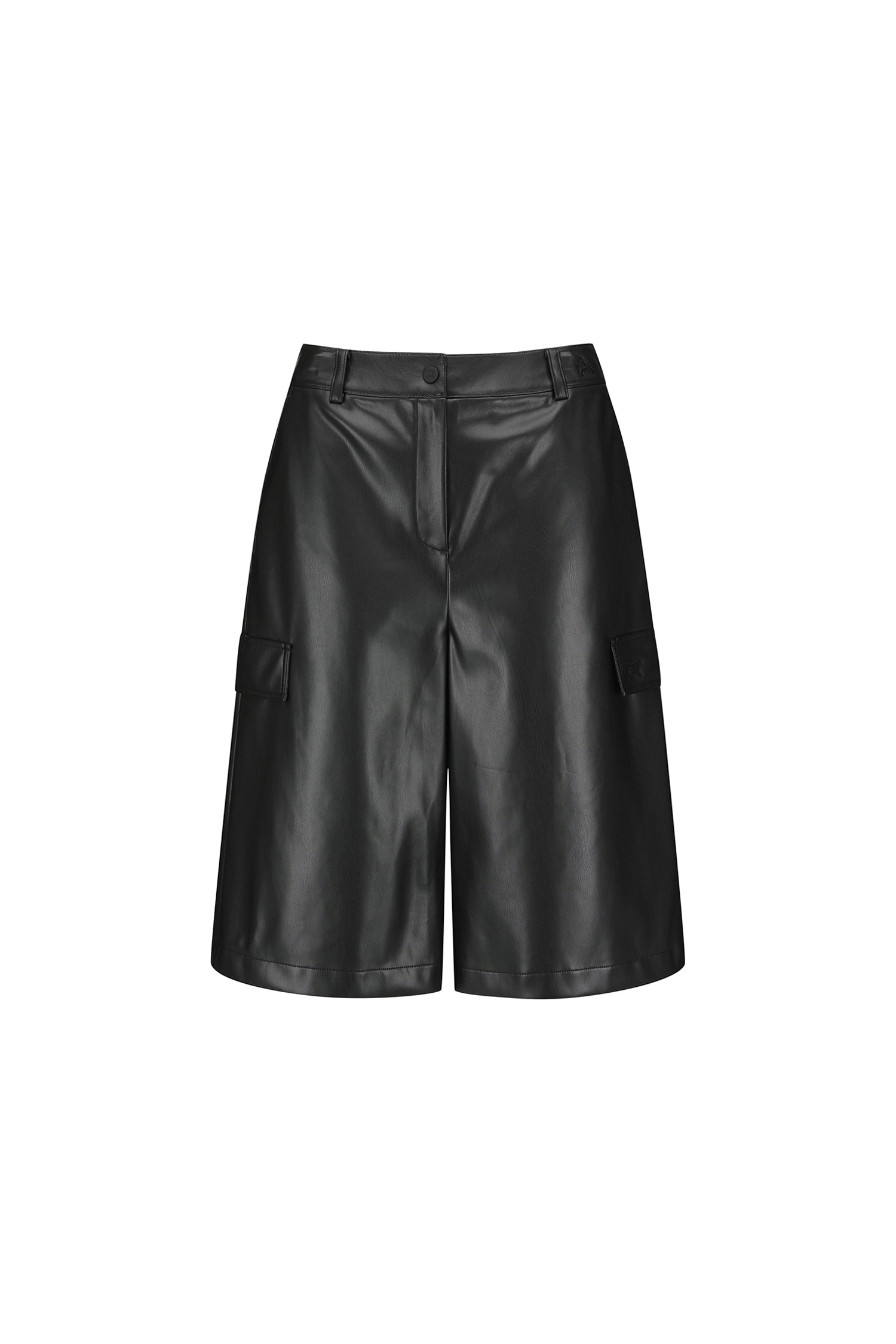 WOMEN FA FAUX LEATHER BERMUDA PANTS_BK — Anew Shorts