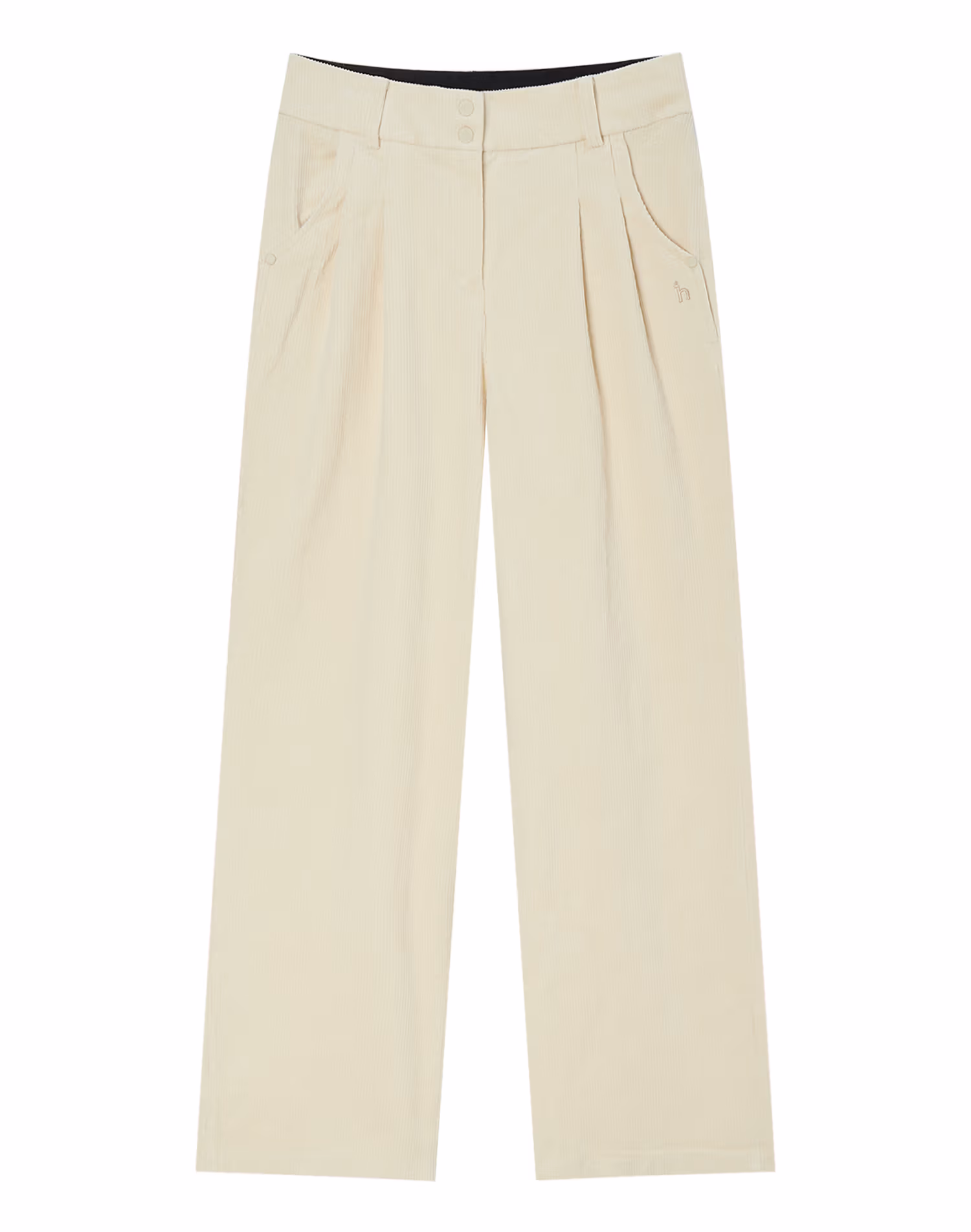 Quần ống rộng bằng vải nhung kẻ màu kem dành cho nữ — Hazzys Pants