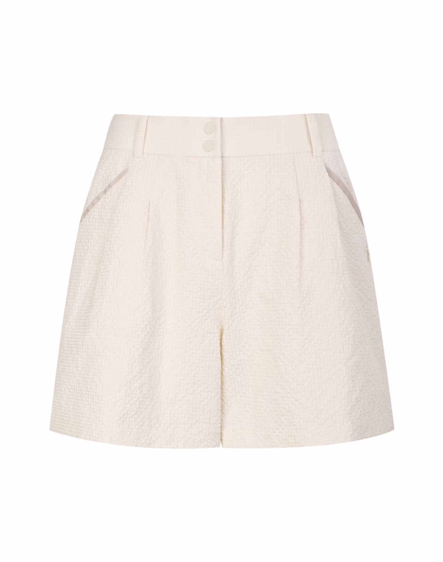 Quần lửng xếp ly vải seersucker màu kem dành cho nữ — Hazzys | Seoul Golf Fashion