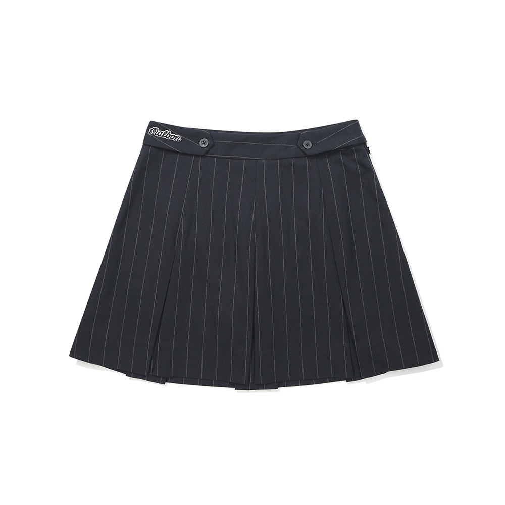 Chân váy golf Malbon màu xanh navy họa tiết sọc xếp ly nữ