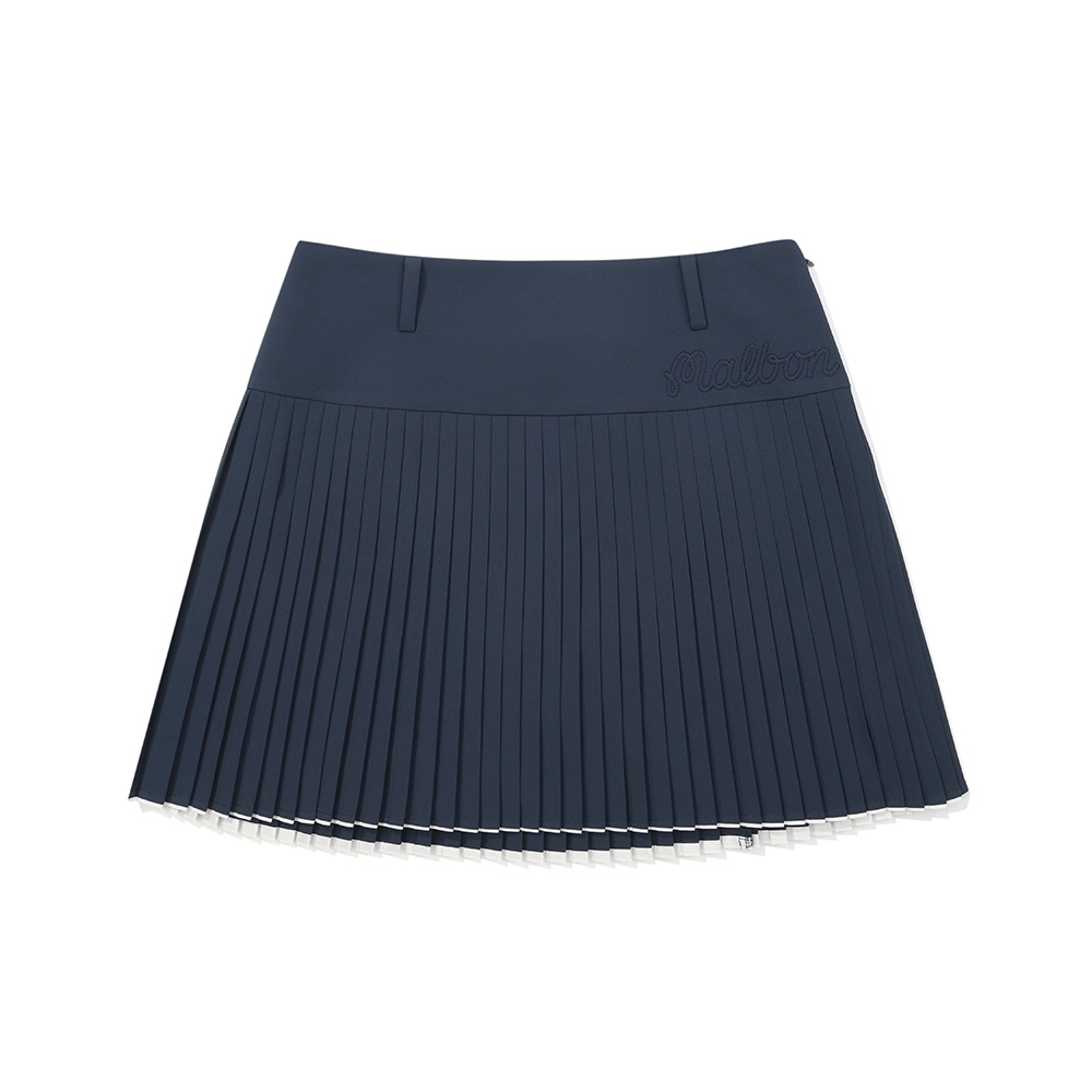 Váy xếp ly nhỏ đai lưng bản rộng màu xanh navy của Malbon, phong cách golf nữ Hàn Quốc