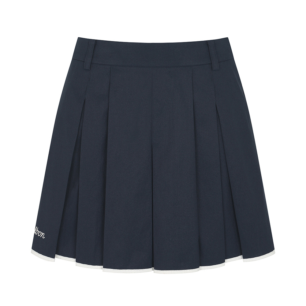 Chân váy golf nữ xếp ly màu xanh navy phối viền trắng — Malbon | Seoul Golf Fashion