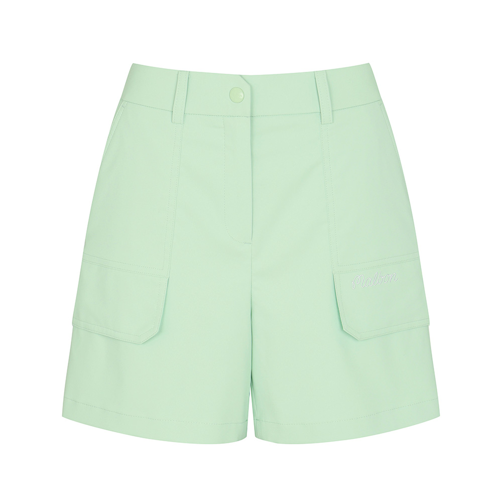 Quần short golf nữ màu xanh bạc hà túi hộp — Malbon | Seoul Golf Fashion
