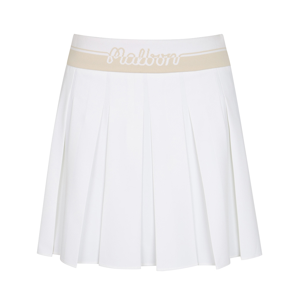 Váy golf nữ xếp ly phối chun thêu logo trắng — Malbon | Seoul Golf Fashion