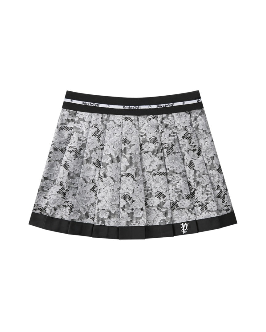 Chân váy xếp ly ren màu bạc ánh kim Stick P | Seoul Golf Fashion