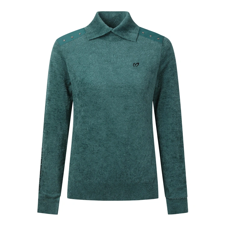 Áo knit golf nữ Master Bunny Edition màu xanh mint cổ bẻ tay dài đính sao trên vai