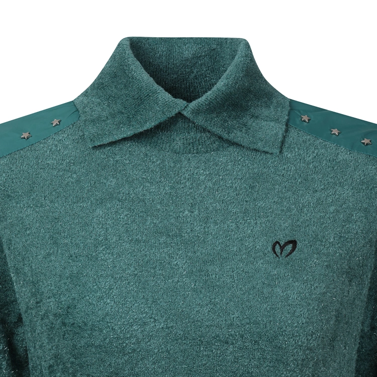 Áo knit golf nữ cổ bẻ đính sao màu xanh mint — ảnh 3