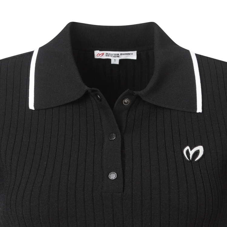 Váy liền golf nữ cổ bẻ phối viền trắng màu đen — ảnh 3