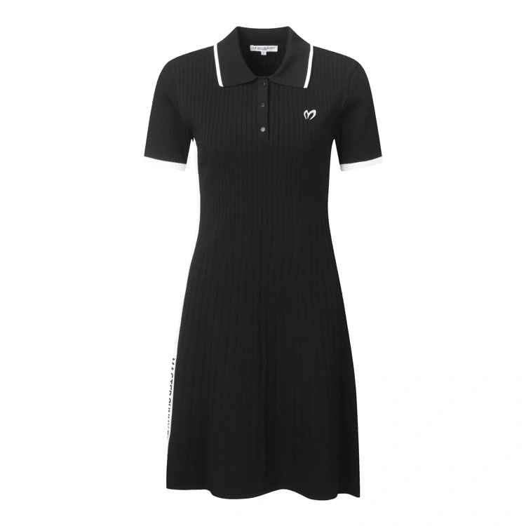 Váy liền golf nữ màu đen cổ bẻ phối viền trắng Master Bunny Edition