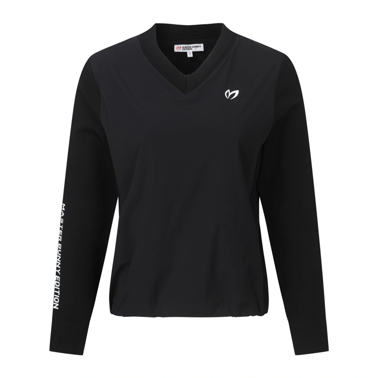 Áo knit golf nữ cổ tim tay dài màu đen Master Bunny Edition
