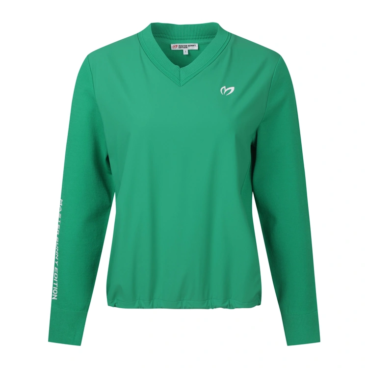 Áo knit golf nữ màu xanh lá cổ tim tay dài Master Bunny Edition