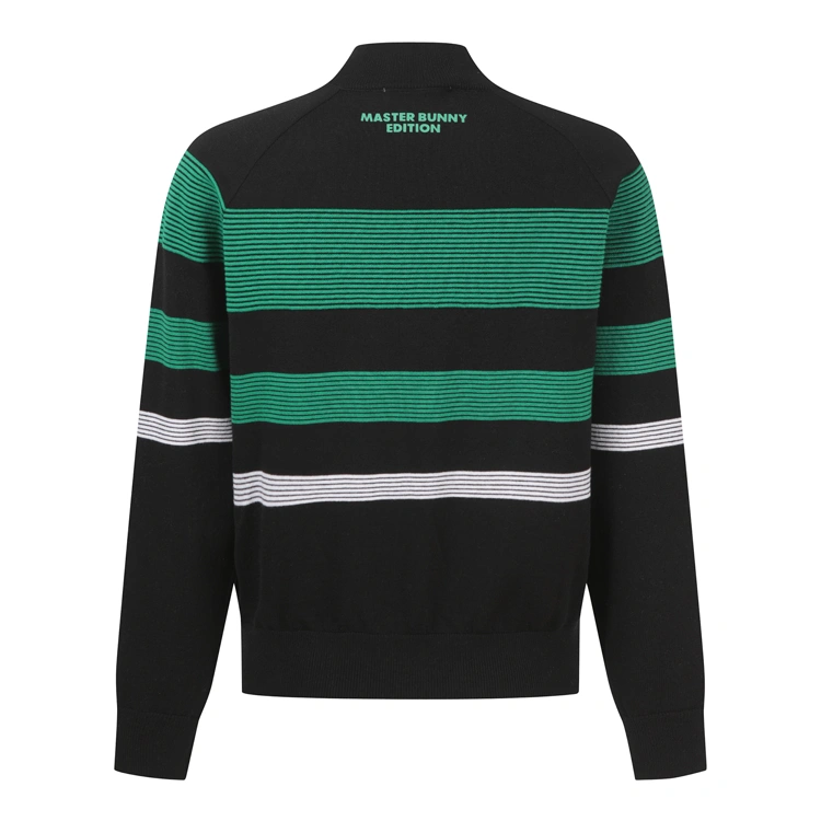 Áo knit golf nữ cổ khóa nửa tay sọc ngang màu đen xanh — ảnh 2