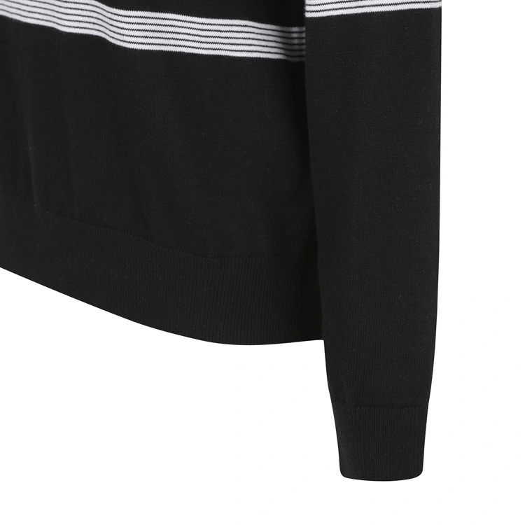 Áo knit golf nữ cổ khóa nửa tay sọc ngang màu đen xanh — ảnh 4