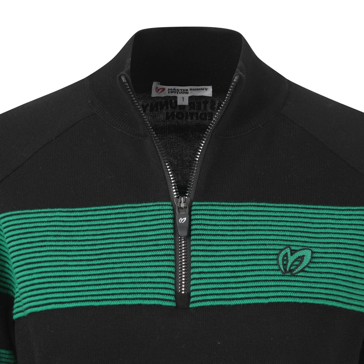 Áo knit golf nữ cổ khóa nửa tay sọc ngang màu đen xanh — ảnh 3