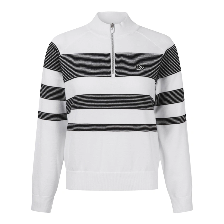 Áo knit golf nữ Master Bunny Edition màu trắng cổ giả chờm phối sọc ngang đen