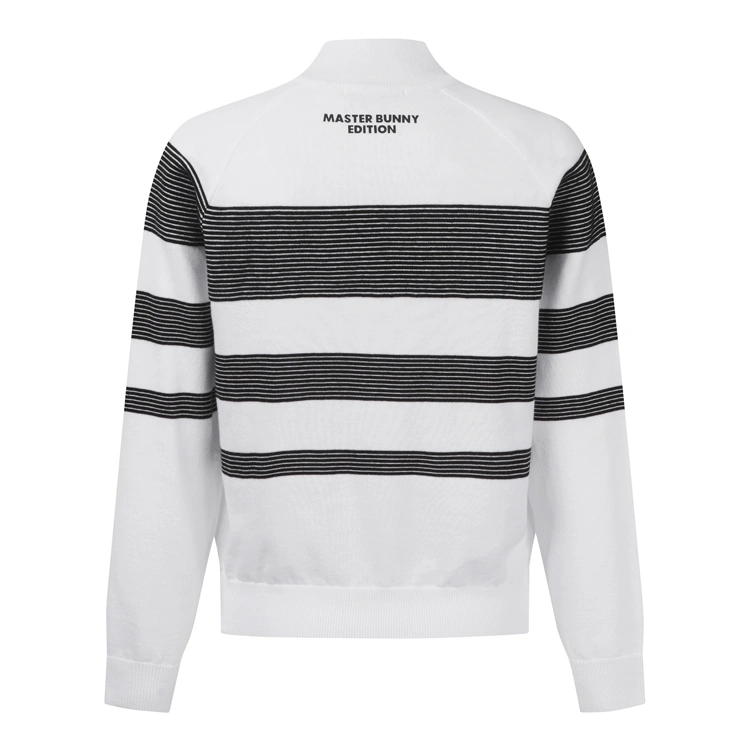 Áo knit golf nữ cổ giả chờm phối sọc ngang trắng đen — ảnh 2