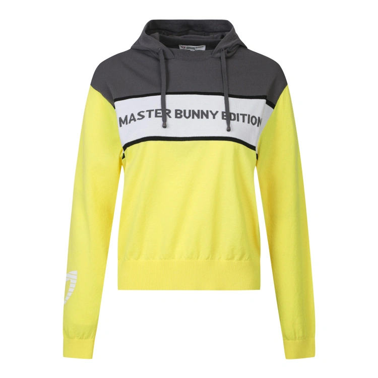 Áo knit golf nữ có mũ phối màu vàng xám — Master Bunny Edition | Seoul Golf Fashion
