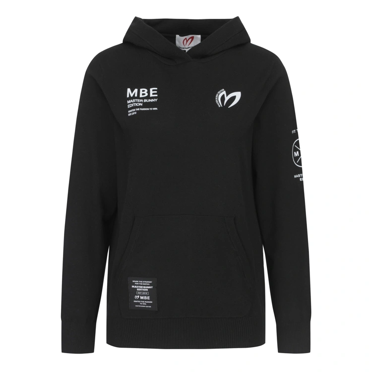 Áo knit golf nữ màu đen có mũ chui, phối logo trắng Master Bunny Edition