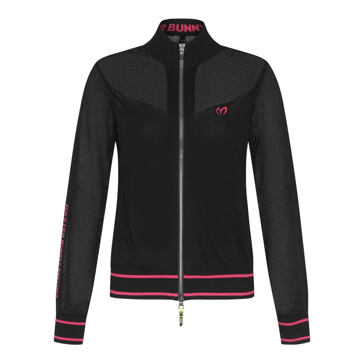 Áo knit golf nữ màu đen phối viền hồng Master Bunny Edition, tay dài, cổ cao có logo