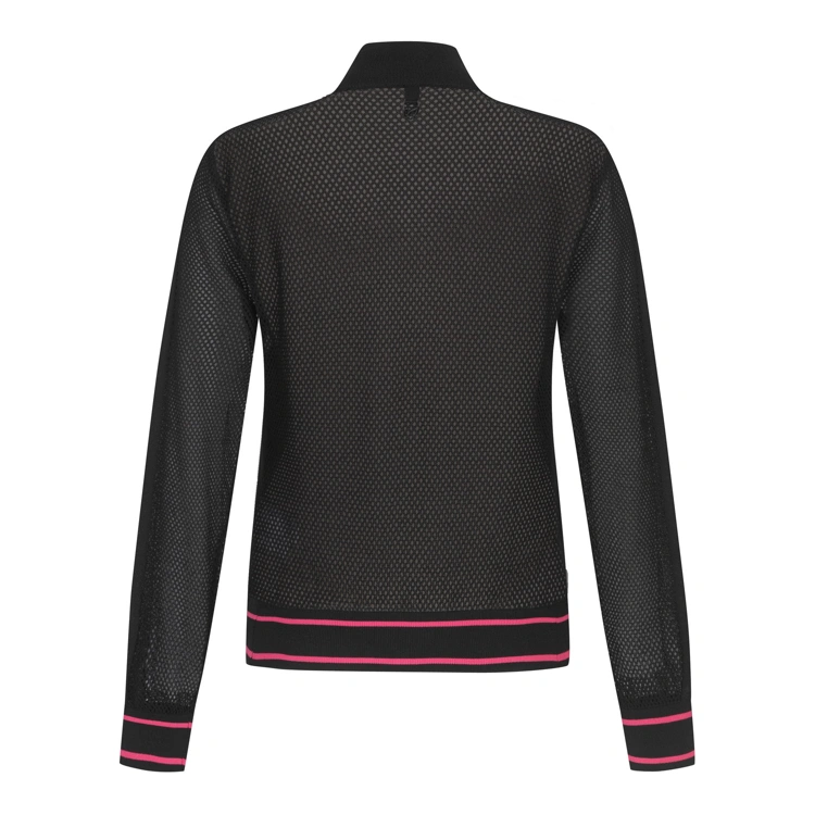 Áo knit golf nữ phối viền hồng màu đen — ảnh 2