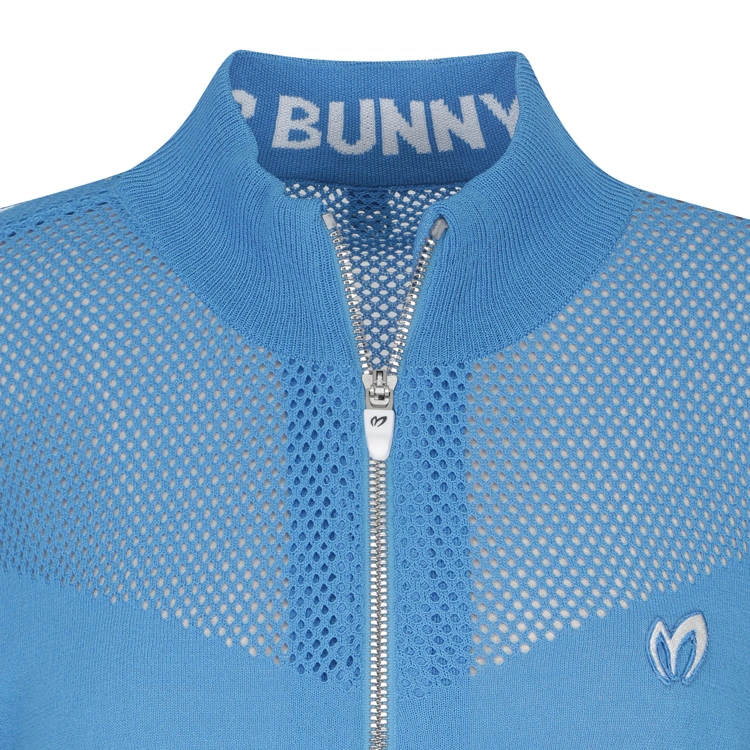 Áo knit golf nữ tay dài phối lưới màu xanh dương — ảnh 3