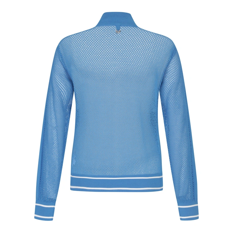 Áo knit golf nữ tay dài phối lưới màu xanh dương — ảnh 2
