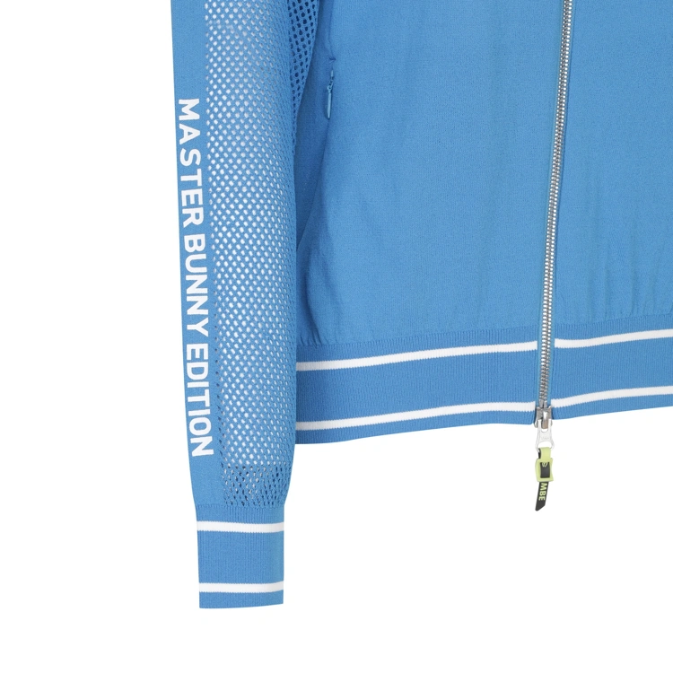 Áo knit golf nữ tay dài phối lưới màu xanh dương — ảnh 4